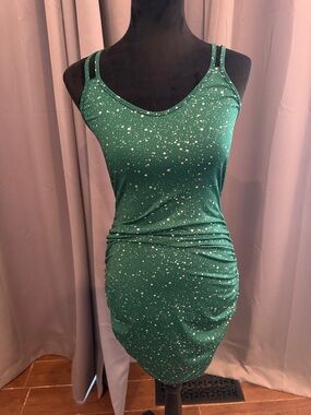Green Speckled Ruched Tank Dress